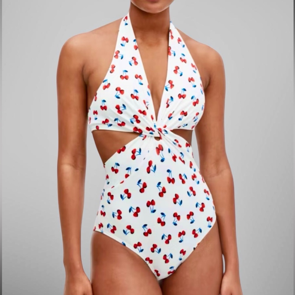 Kate Spade Cherry Toss Knotted Halter One-piece